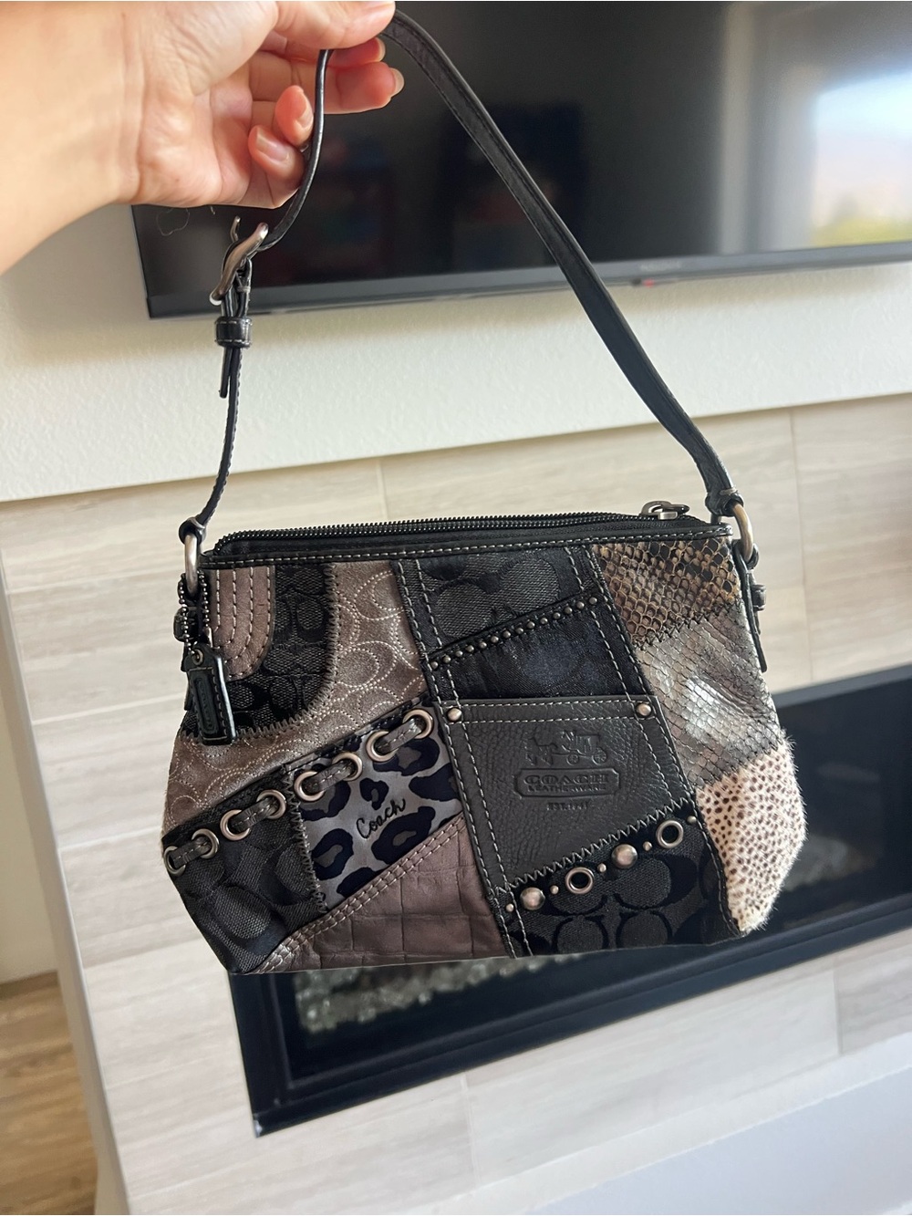 *SOLD* Coach Patchwork Shoulder Bag in Black and Taupe 42005